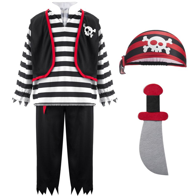 Kids Pirate Costume Set for Halloween - S (5-7 Years) Pirate Outfit with Accessories