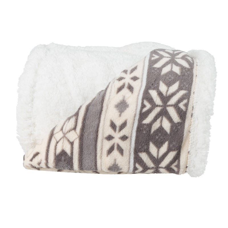 Gray and White Snowflake Fleece Blanket 50x60-Inch Machine Washable Throw