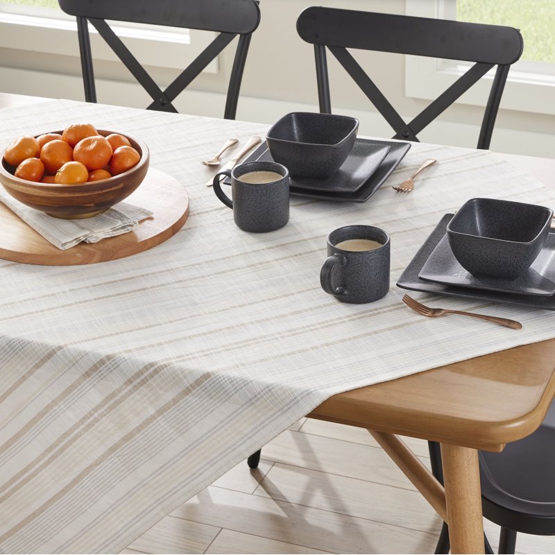 Natural Stripe Woven Table Throw - 50" x 50" - Neutral Cotton