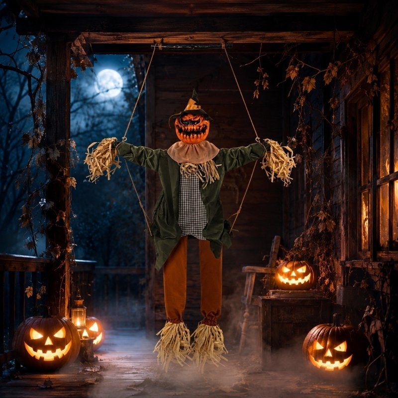 Halloween Pumpkin Hanging Decor with Motion Sensor Lights & Sound Effects