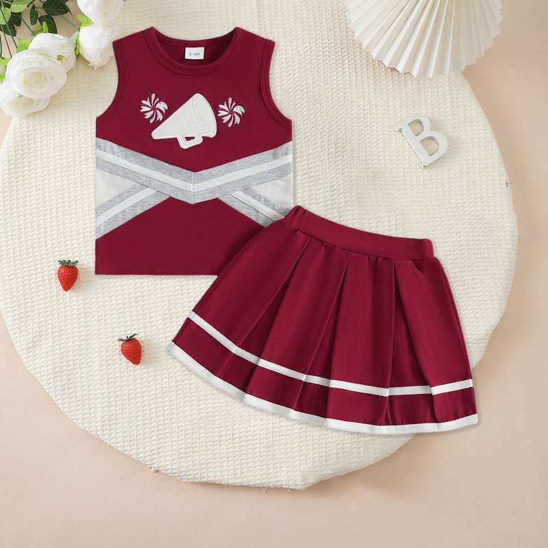 Toddler Girl Cheerleader Outfit Set - Skirt & Top for 18-24 Months - Wine