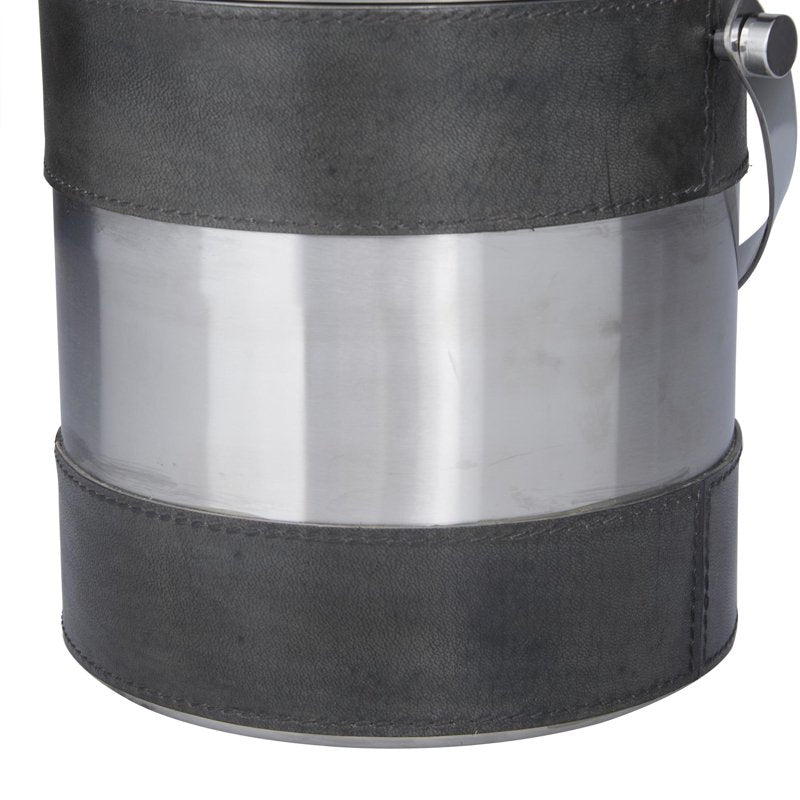 Round Handmade Gray Leather Ice Bucket with Lid - 8" x 7"