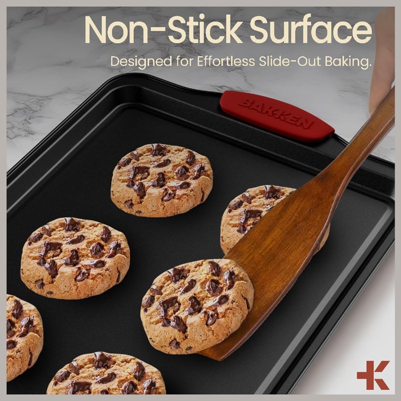 Nonstick Carbon Steel Baking Pan Set with Silicone Handles - Black