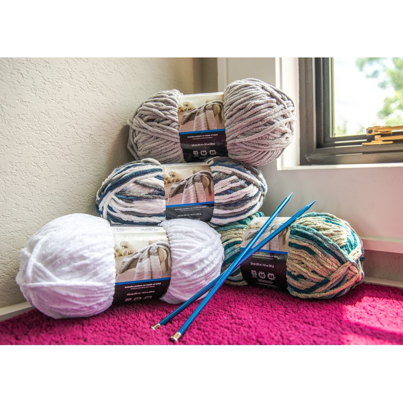Multicolor Teal Bulky Chenille Yarn - Soft Cozy 220 yd Craft Material