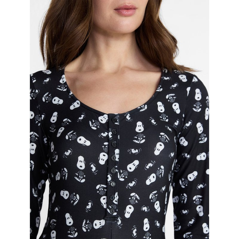 Peanuts Snoopy X-Ray Women's Sleep Romper - Black Beauty 3X