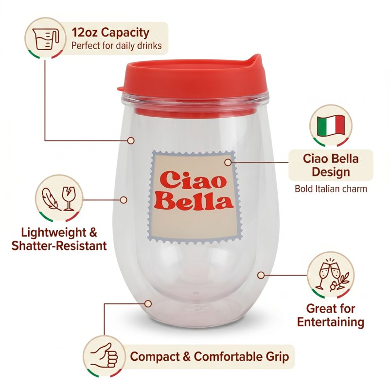 12oz Printed Wine Tumbler Set - Ciao Bella & Strawberry