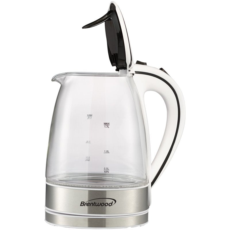 White Tempered Glass Tea Kettle - 1.7L with Cordless Base