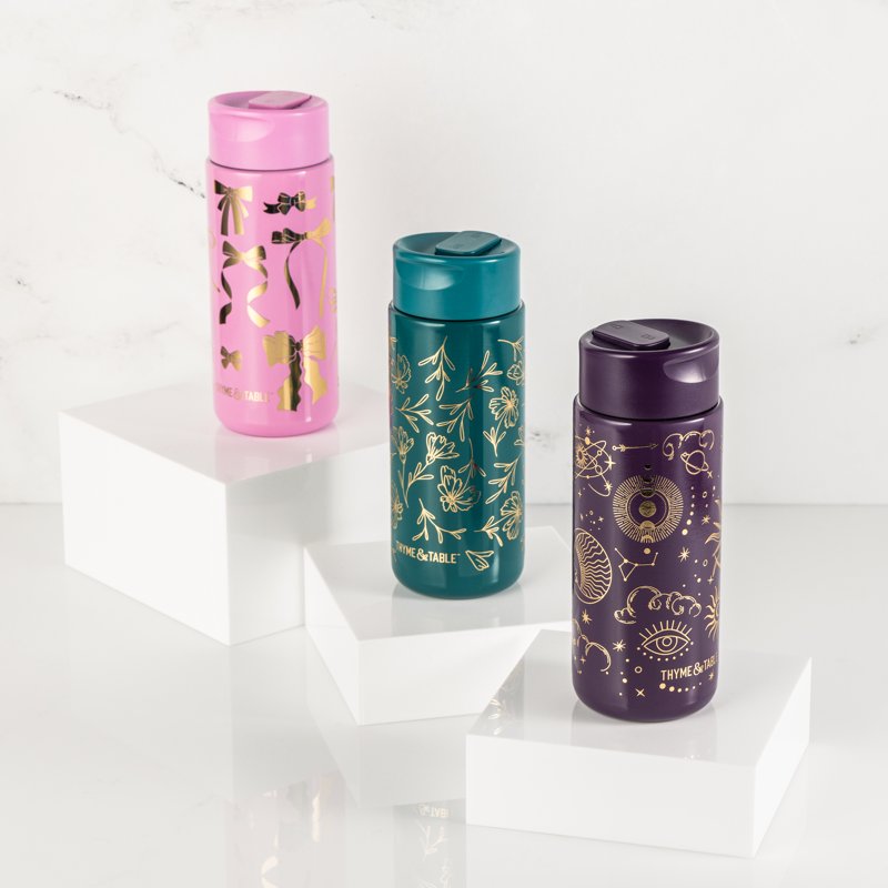 22 oz Stainless Steel Coffee Tumbler - Pink & Gold Bows