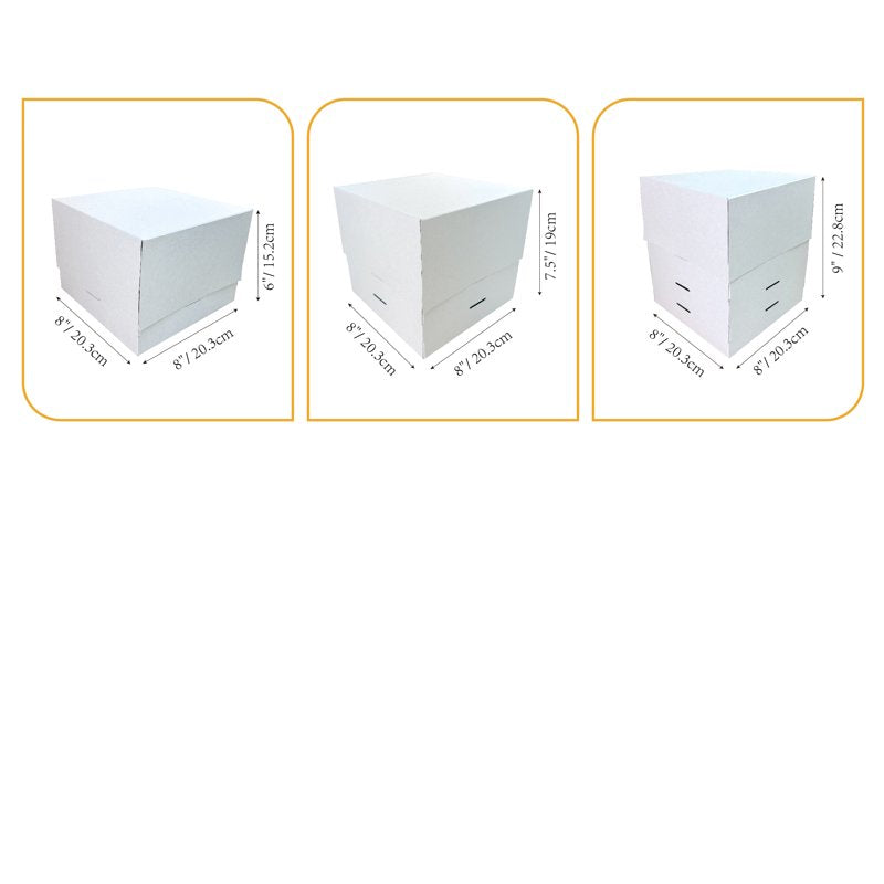 8" x 8" x 6" White Adjustable Cake Box - 3 Pack