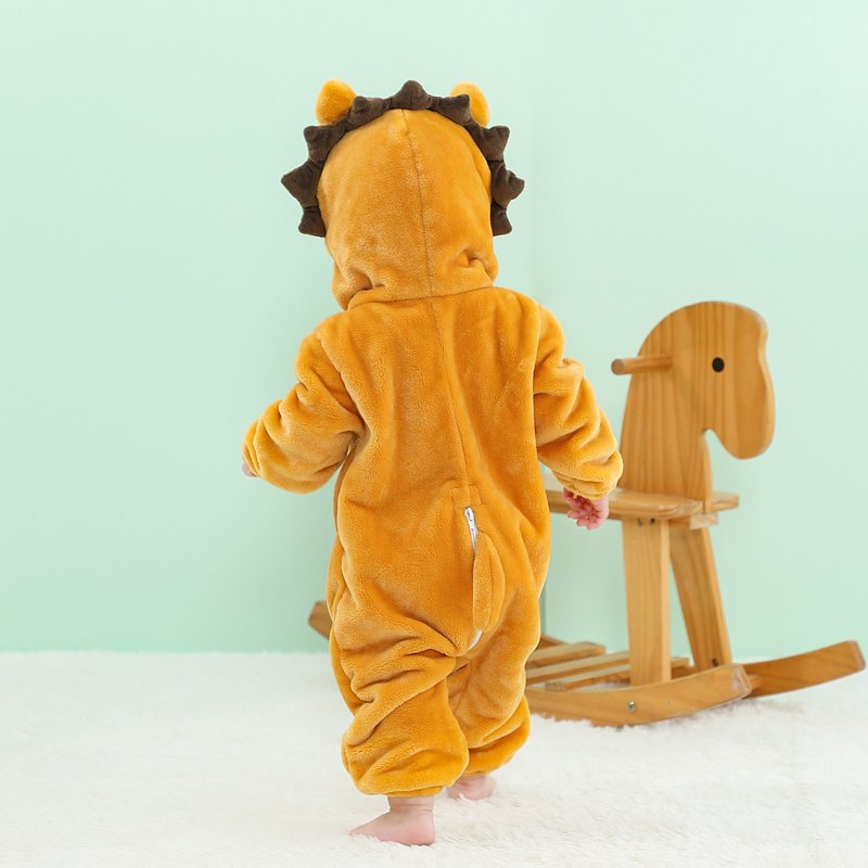 Kids Animal Cosplay Romper Hooded Flannel Jumpsuit 6-12 Months Yellow