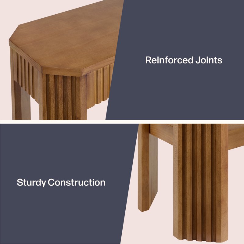 Fluted Wood Console Table - 56 Inch Entryway Table with Storage Shelf