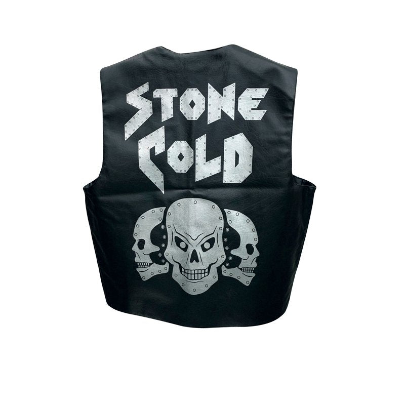 Men's Faux Leather Skull Vest - Stone Cold Steve Austin Costume, Medium & 3XL Variations