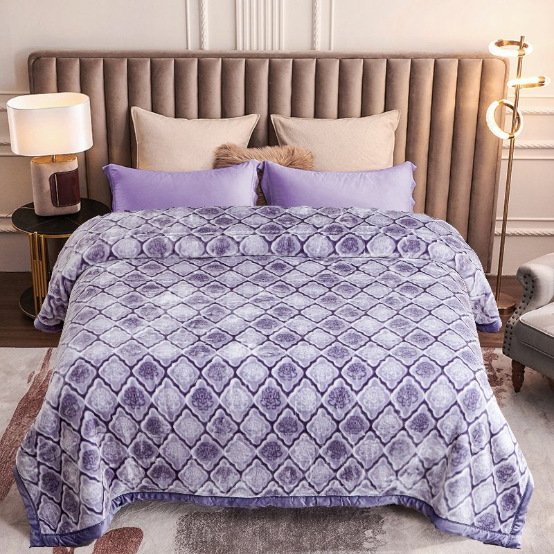 Heavy King Size Fleece Blanket 87x94 Navy Grey Floral - Reversible 2-Ply Warm Throw - A&B Pattern Variation
