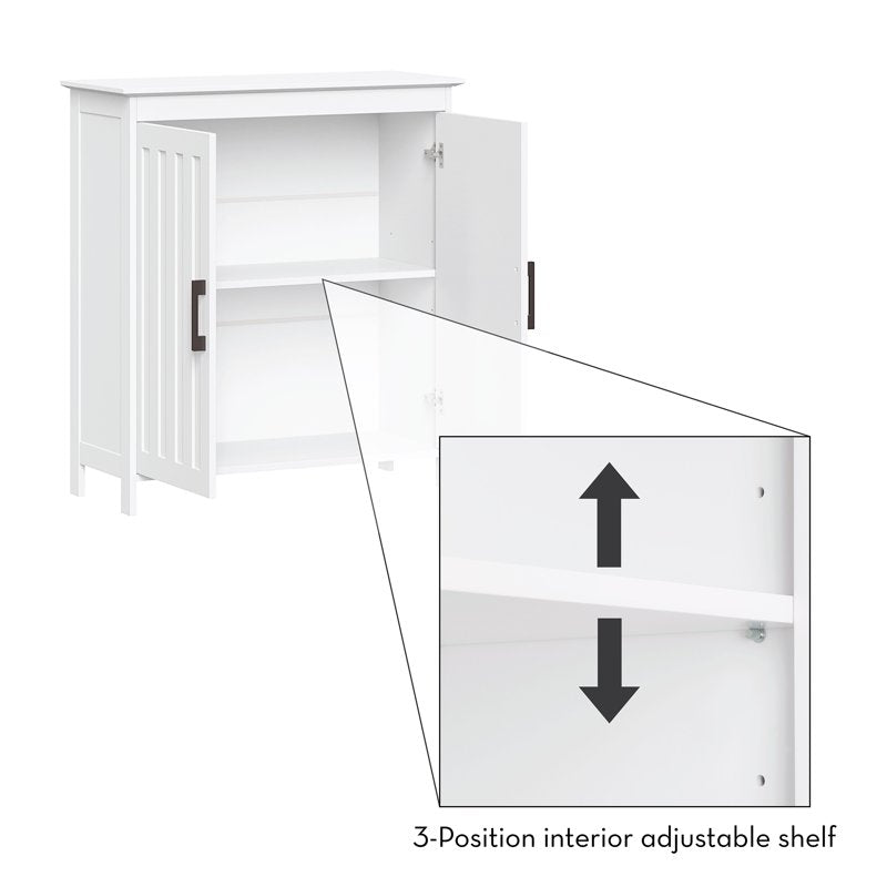 Bathroom Linen Storage Cabinet with Double Doors and Adjustable Shelves - White