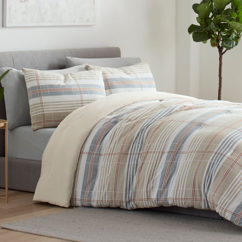 Queen Vellux Oslo Cotton Comforter Set - Taupe Down Alternative Bedding - Full/Queen