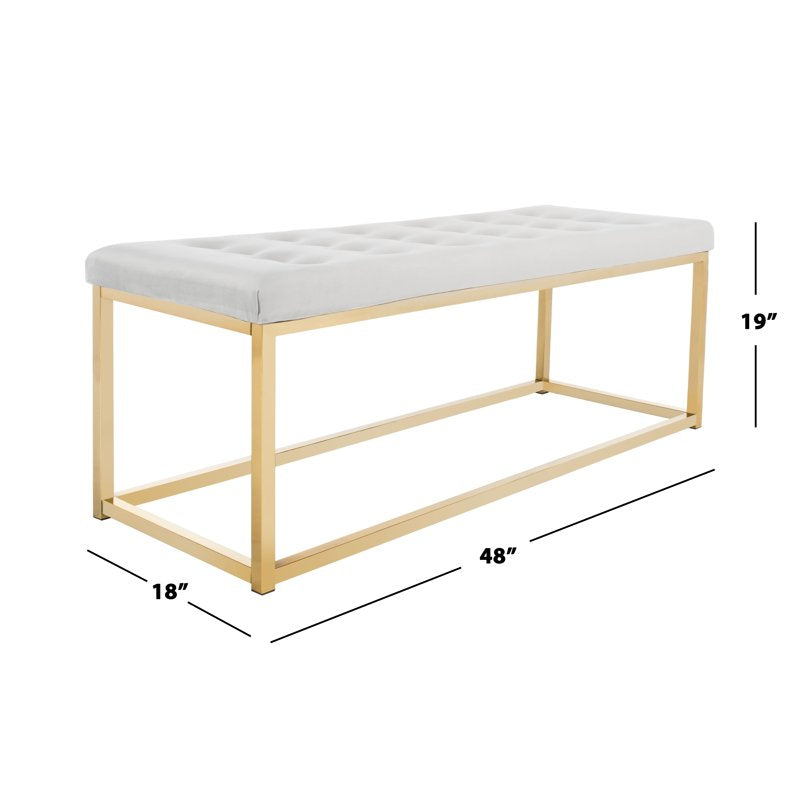 Contemporary Modern Glam Tufted Bench - Grey/Brass