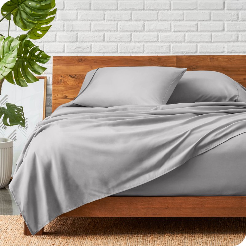 Split King Microfiber Bed Sheet Set - Light Gray Wrinkle Resistant Deep Pocket