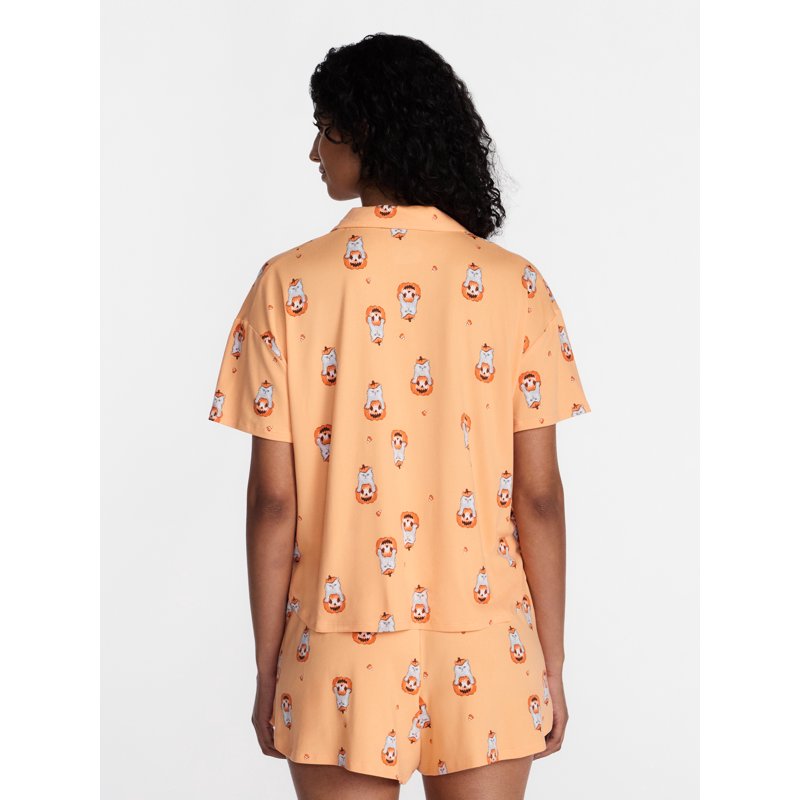 Women's Halloween Notched Top and Shorts Pajama Set - Salmon Buff 3X