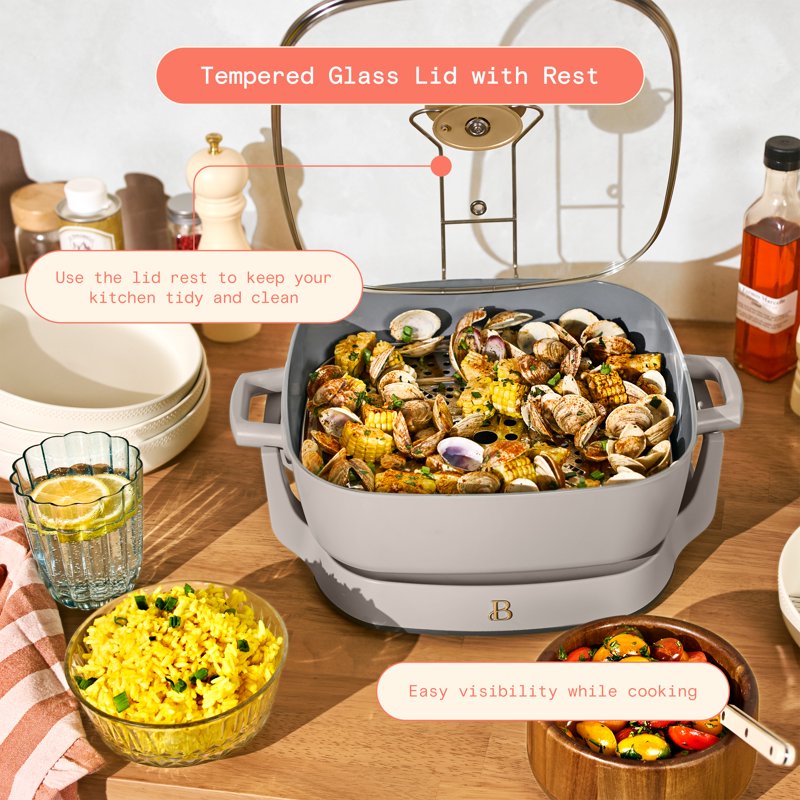 Electric Skillet 5-in-1 12" x 12" with Nonstick Coating - Porcini Taupe