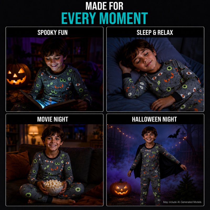 Charcoal Spooky Boys Pajama Set - Halloween Glow-In-The-Dark 2-Piece Sleepwear (2T-12, Long Sleeve)