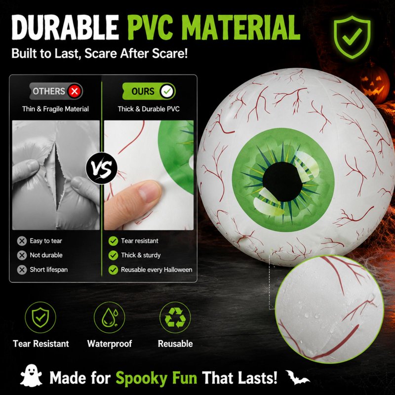 Green Halloween LED Inflatable Eyeball - 15.7 Inch Color Changing Decor