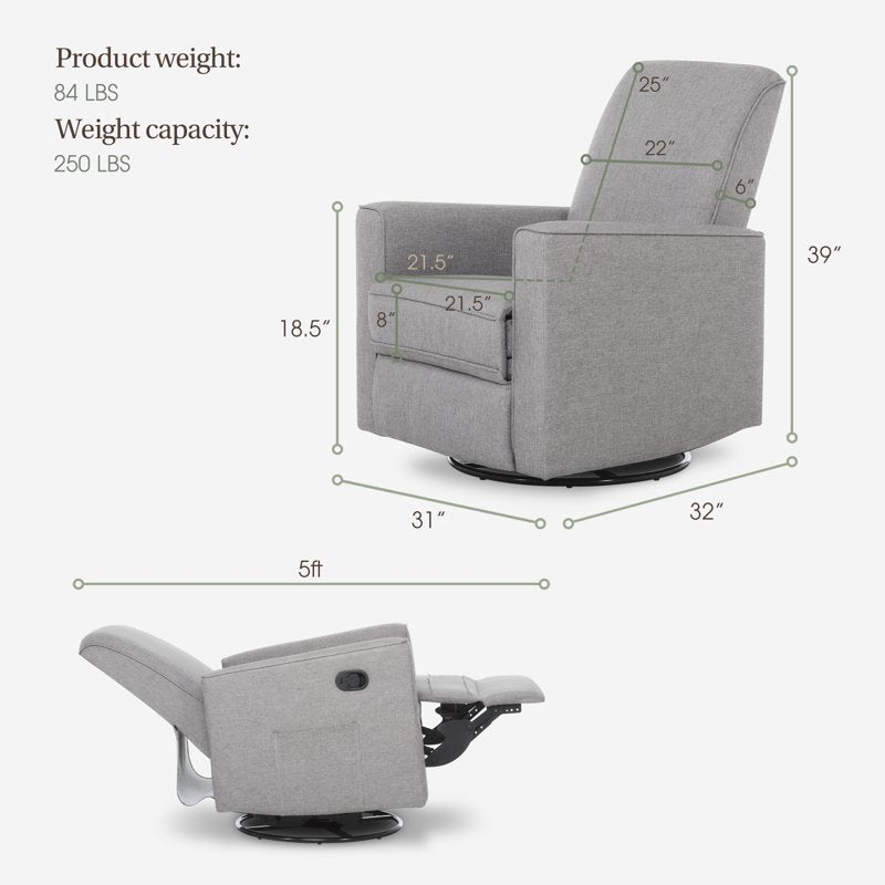 360° Swivel Glider Recliner Chair - Light Gray Upholstery
