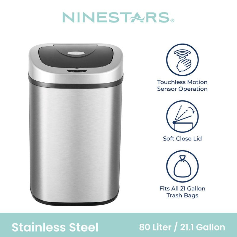 21 Gallon Motion Sensor Trash Can with Trash Bags - Silver