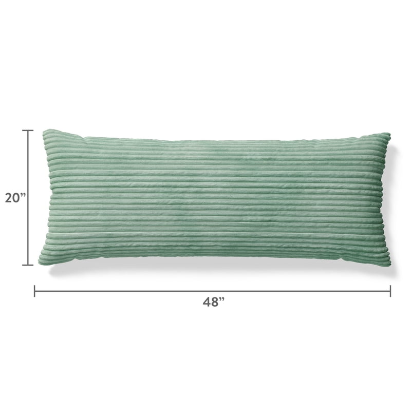 Kids Body Pillow with Removable Plush Ribbed Corduroy Cover - Light Green, 48x20 inches