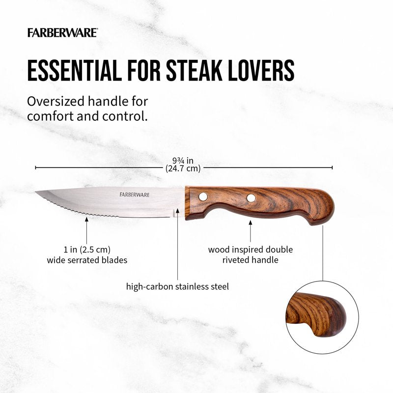 Classic 4-Piece Jumbo Steak Knife Set with Faux-Wood Handles
