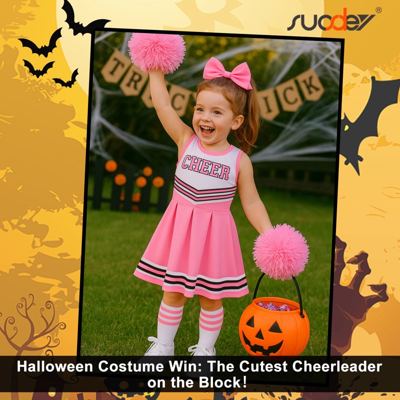 Girls Cheerleader Costume Outfit Set for 10-12 Years - Light Pink
