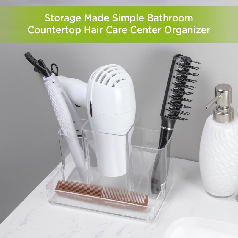 Countertop Hair Care Organizer Set - Clear Bathroom Storage for Hair Dryer & Styling Tools