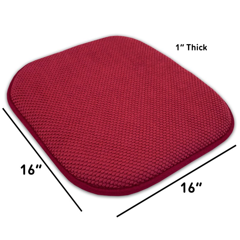 Memory Foam Chair Cushion Pad 16" x 16" - 2-Pack Red