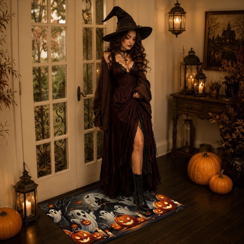 Halloween Ghost Pumpkin Welcome Doormat - Heavy Duty Coir Floor Mat - Variation of THIS listing