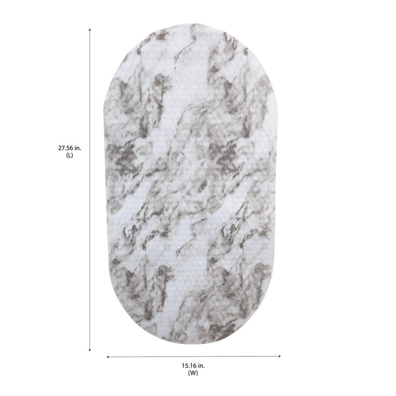 Oval Bubble PVC Bathmat in Marble Print - 2 Pack, Anti-Slip & Massage