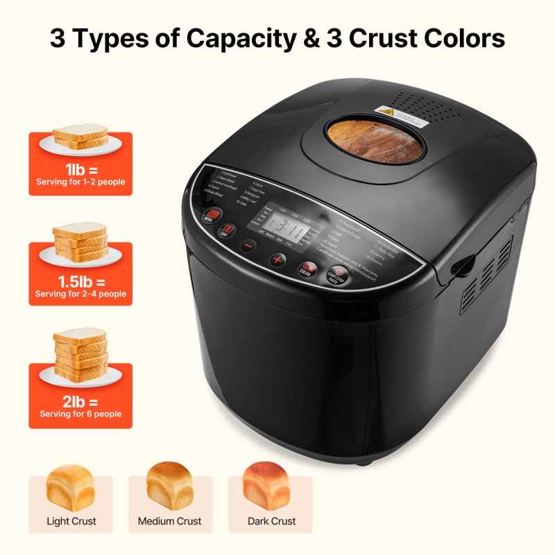 2lb Programmable Bread Maker with 19 Settings and Nonstick Ceramic Pan