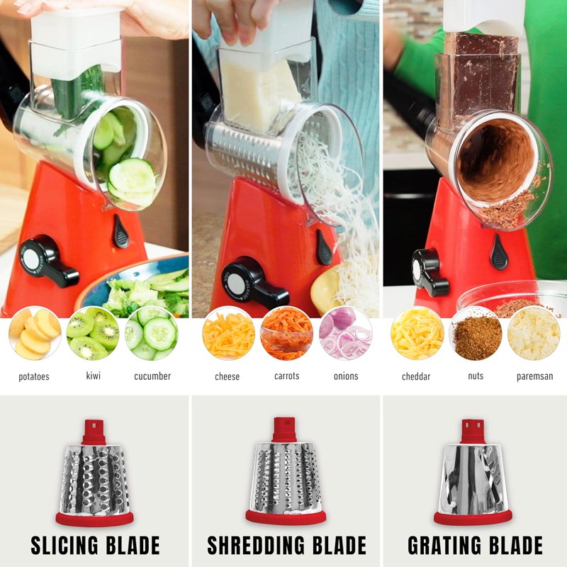 Nutrislicer Rotary Cheese Grater & Vegetable Chopper - Red