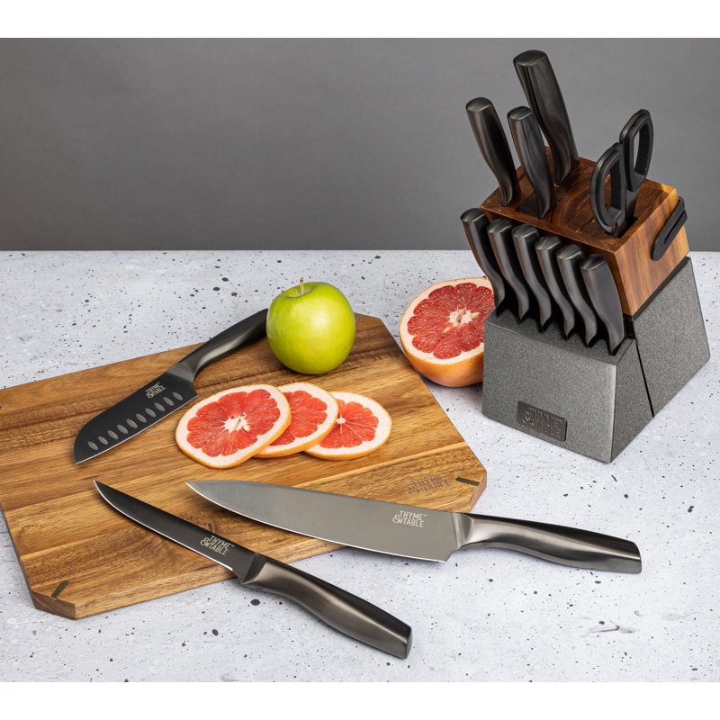 15-Piece Knife Block Set with Built-In Sharpener - Gunmetal