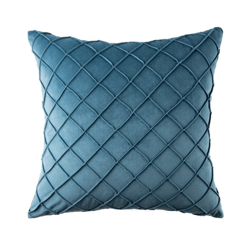 Blue Pleated Velvet Pillow Covers 18x18 Set of 2 - Decorative Throw Pillow Cases for Couch & Bed