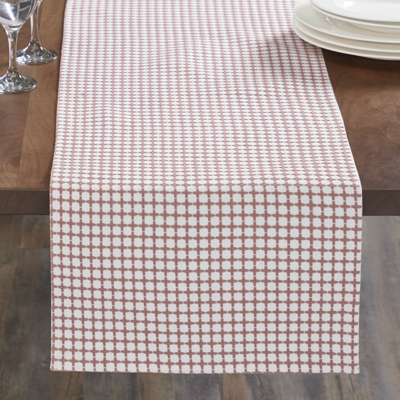 Pink Grid Table Runner - 14" x 90" Cotton Rich Design