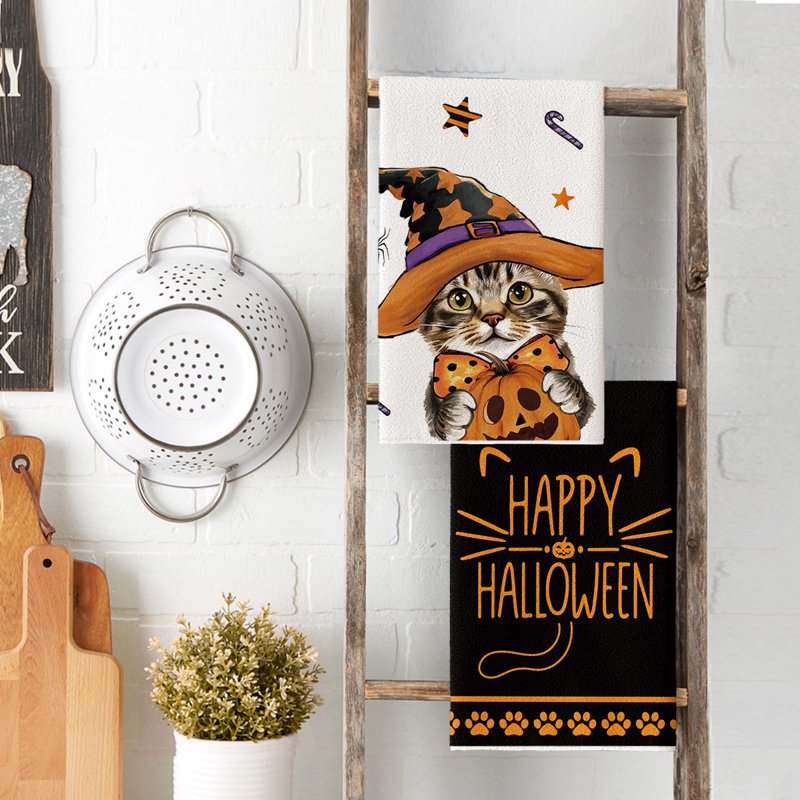 Halloween Spider Web Jack-O'-Lantern Pumpkin Kitchen Towels Set of 2 - 18x26 C