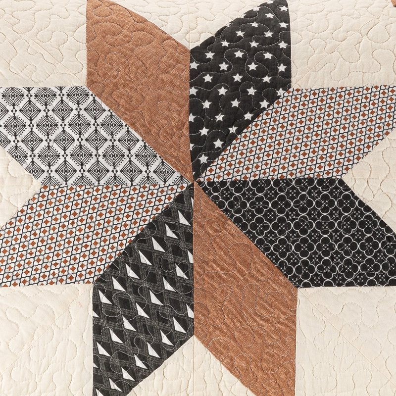 Full/Queen Cotton Patchwork Quilt - Starburst Design, Rustic Modern Style