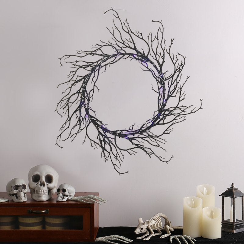 Halloween Wreath with Lights - Indoor Outdoor Front Door Decor - Variation A