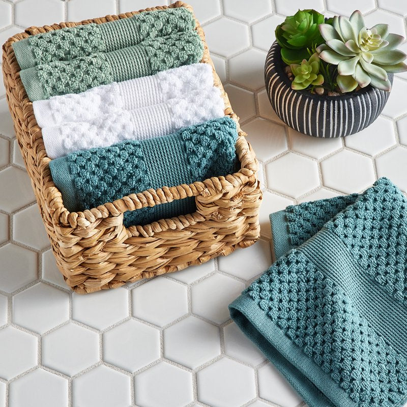 Cotton Popcorn Textured Washcloth Bundle - Green, 6 Pack, Soft & Absorbent