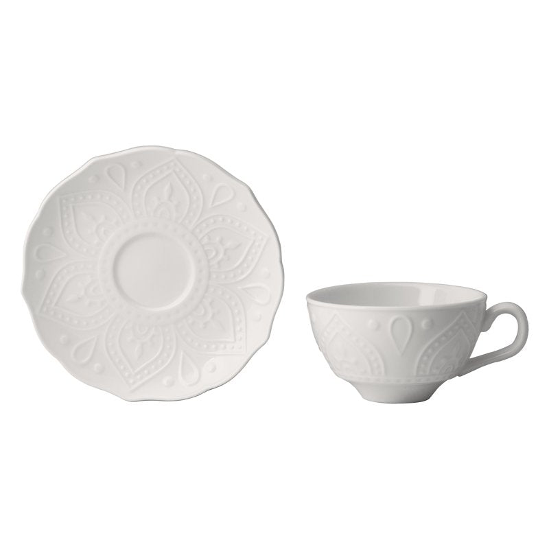 Dahlia Porcelain Cup & Saucer Set of 6 - White