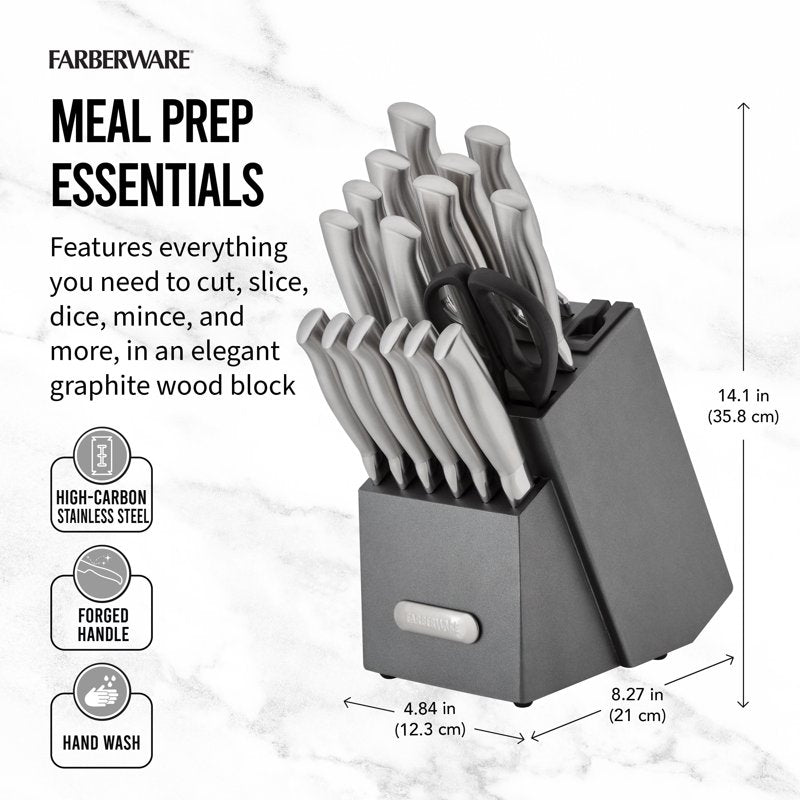 17-Piece Stainless Steel Knife Set with Built-In Sharpener