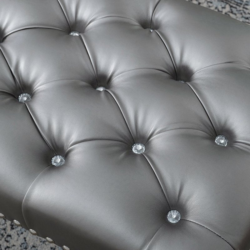 Upholstered Bench with Nailhead Trim - Champagne Fabric