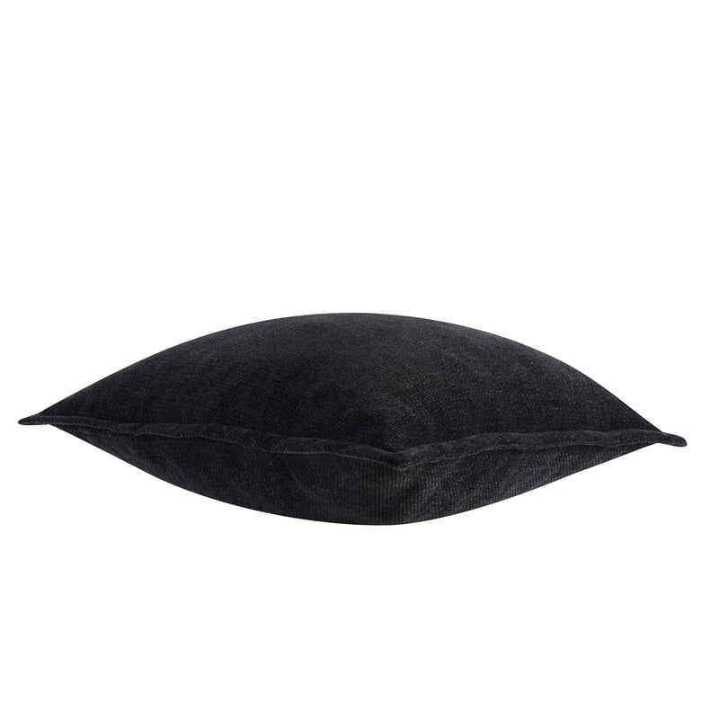 Decorative 22x22 Inch Black Chenille Flange Throw Pillow - Indoor Accent