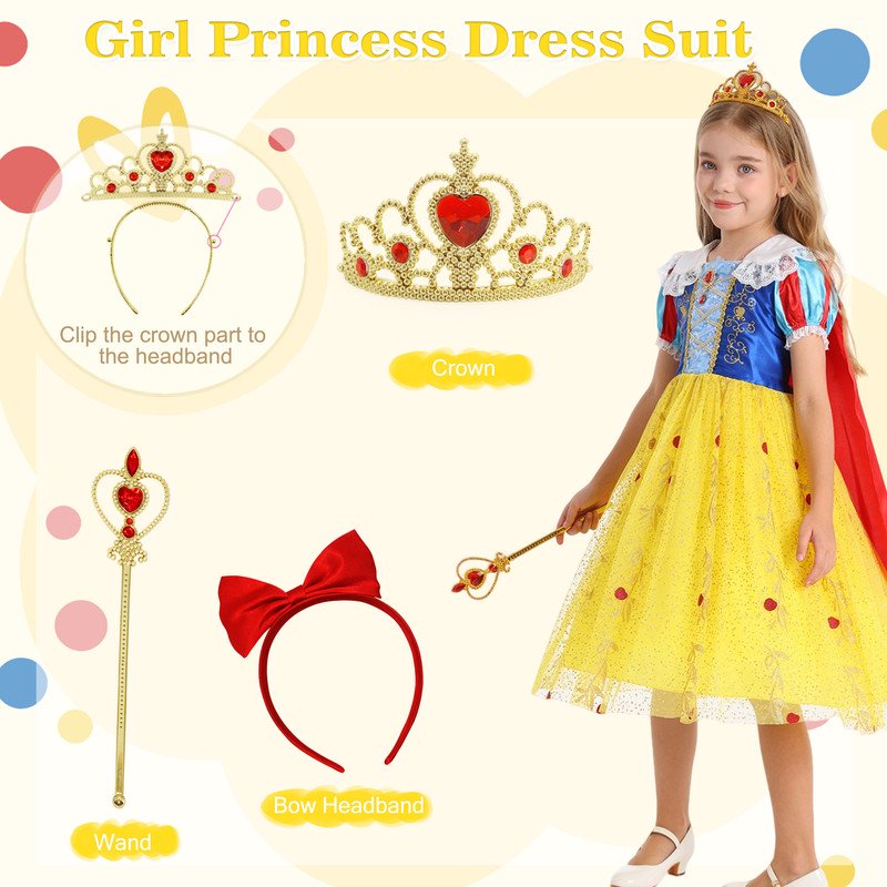 Yellow Princess Dress Costume for Girls 7-8 Years with Accessories - Off-Shoulder & Ruffled Design