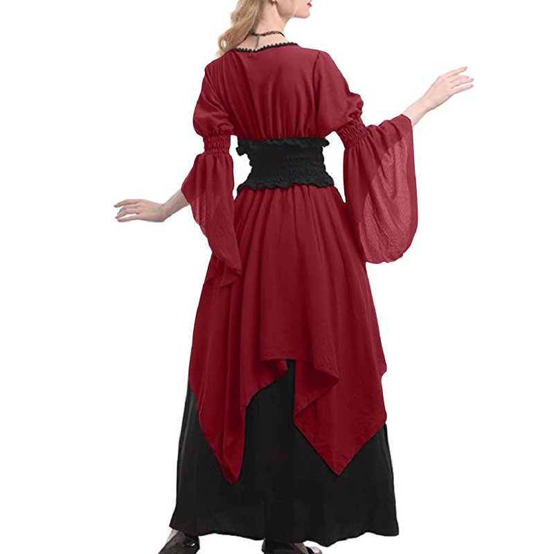 Women’s Medieval Fairy Dress with Bell Sleeves - XL, D36 Wine Variation