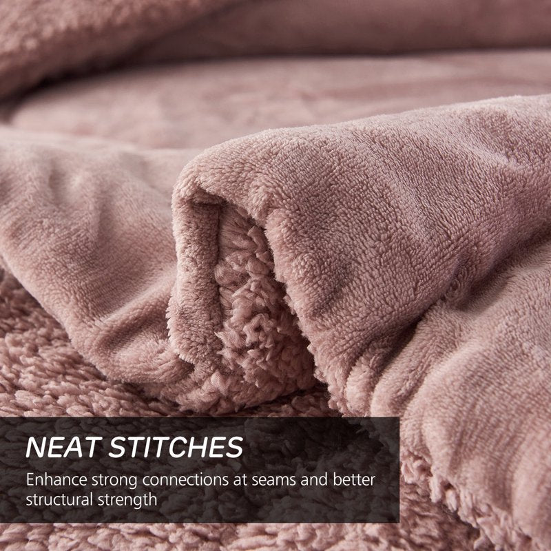 Sherpa Fleece Bed Blanket Queen Brown 75x83 - Warm & Reversible